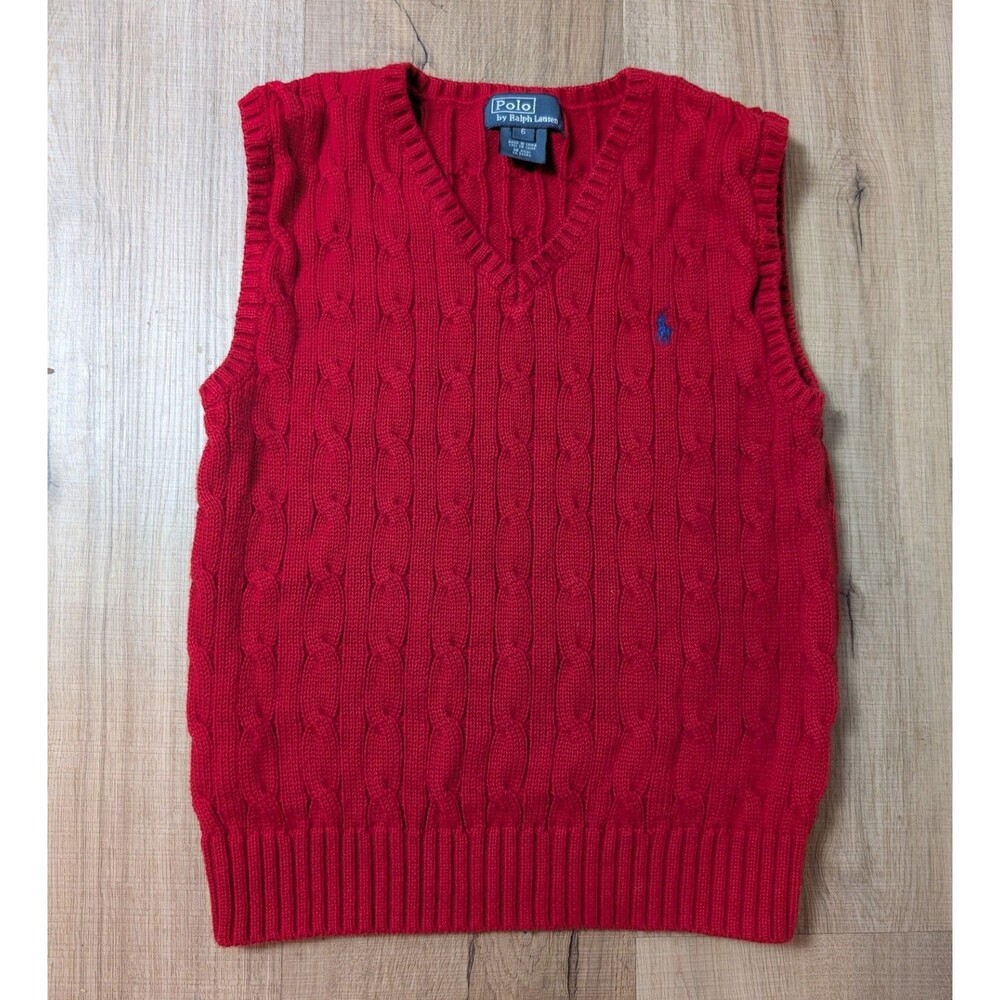 Vintage Polo Ralph Lauren Size 6 Boys Red Sweater Vest Cotton Holiday Preppy